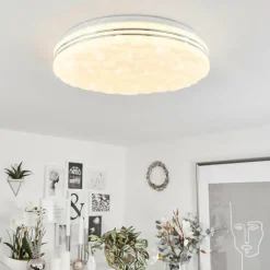 hofstein Plafonnier Savardeix LED Chrome, Blanc, 1 lumière, Télécommandes, Changeur de couleurs