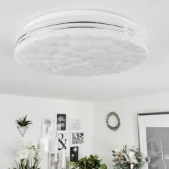 hofstein Plafonnier Savardeix LED Chrome, Blanc, 1 lumière, Télécommandes, Changeur de couleurs