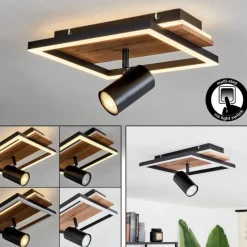 hofstein Plafonnier Sequeira LED Bois clair, Couleur bois, Noir, 2 lumières