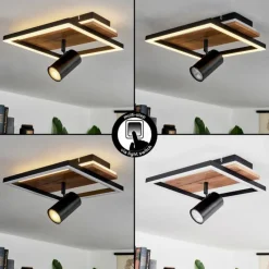 hofstein Plafonnier Sequeira LED Bois clair, Couleur bois, Noir, 2 lumières