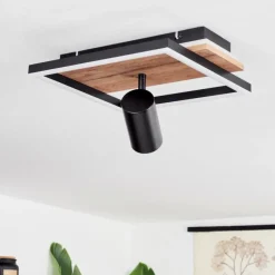 hofstein Plafonnier Sequeira LED Bois clair, Couleur bois, Noir, 2 lumières