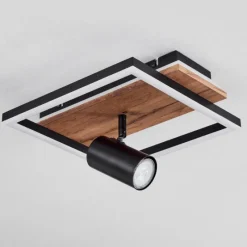 hofstein Plafonnier Sequeira LED Bois clair, Couleur bois, Noir, 2 lumières