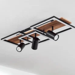 hofstein Plafonnier Sequeira LED Bois clair, Couleur bois, Noir, 4 lumières