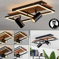 hofstein Plafonnier Sequeira LED Bois clair, Couleur bois, Noir, 3 lumières