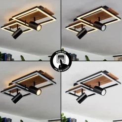 hofstein Plafonnier Sequeira LED Bois clair, Couleur bois, Noir, 3 lumières