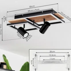 hofstein Plafonnier Sequeira LED Bois clair, Couleur bois, Noir, 3 lumières