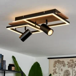 hofstein Plafonnier Sequeira LED Bois clair, Couleur bois, Noir, 3 lumières