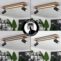 hofstein Plafonnier Sequeira LED Couleur bois, Noir, Blanc, 3 lumières