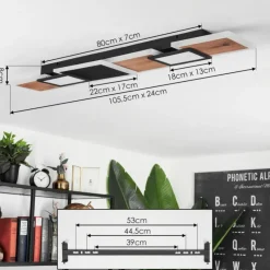 Lampes En Bois-hofstein Plafonnier Sourbarie LED Brun, Couleur bois, Noir, 1 lumière