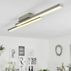 hofstein Plafonnier Tamizat LED Nickel mat, 2 lumières, Changeur de couleurs