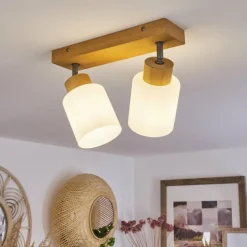 Luminaires Scandinaves-hofstein Plafonnier Tercier Argent Oxydé, Écru, 2 lumières