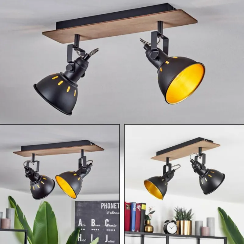 Lampes Dorées-hofstein Plafonnier Tina Bois foncé, Écru, Noir, 2 lumières