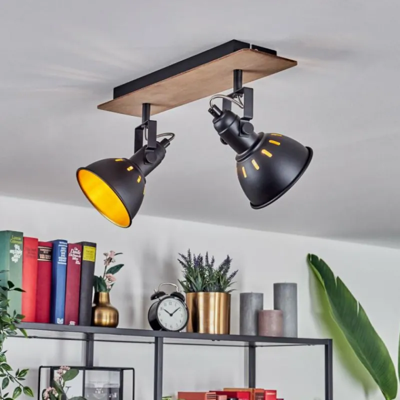 Lampes Dorées-hofstein Plafonnier Tina Bois foncé, Écru, Noir, 2 lumières