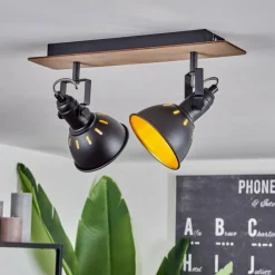 Lampes Dorées-hofstein Plafonnier Tina Bois foncé, Écru, Noir, 2 lumières