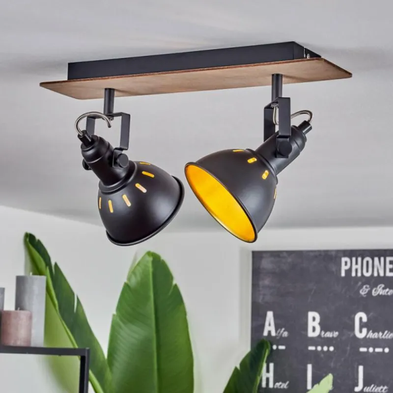 Lampes Dorées-hofstein Plafonnier Tina Bois foncé, Écru, Noir, 2 lumières