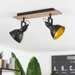 Lampes Dorées-hofstein Plafonnier Tina Bois foncé, Écru, Noir, 2 lumières