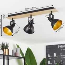 Lampes Dorées-hofstein Plafonnier Tina Chrome, Bois clair, Noir, 3 lumières