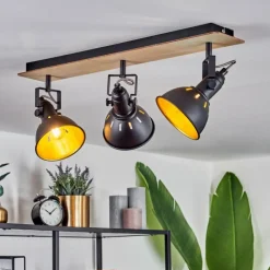 Lampes Dorées-hofstein Plafonnier Tina Chrome, Bois clair, Noir, 3 lumières