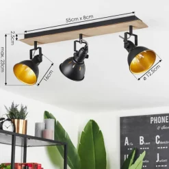 Lampes Dorées-hofstein Plafonnier Tina Chrome, Bois foncé, Noir, 3 lumières