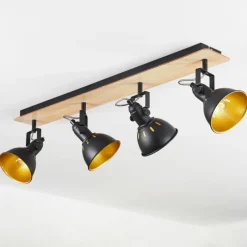 Lampes Dorées-hofstein Plafonnier Tina Chrome, Bois clair, Noir, 4 lumières