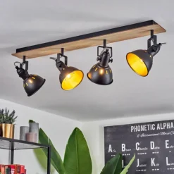 Lampes Dorées-hofstein Plafonnier Tina Chrome, Bois clair, Noir, 4 lumières