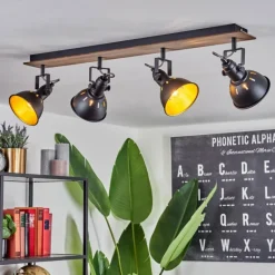 Lampes Dorées-hofstein Plafonnier Tina Chrome, Bois foncé, Noir, 4 lumières