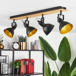 Lampes Dorées-hofstein Plafonnier Tina Chrome, Écru, Noir, 4 lumières