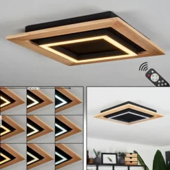 hofstein Plafonnier Tojeirinha LED Bois clair, Noir, 1 lumière, Télécommandes