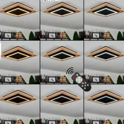 hofstein Plafonnier Tojeirinha LED Bois clair, Noir, 1 lumière, Télécommandes