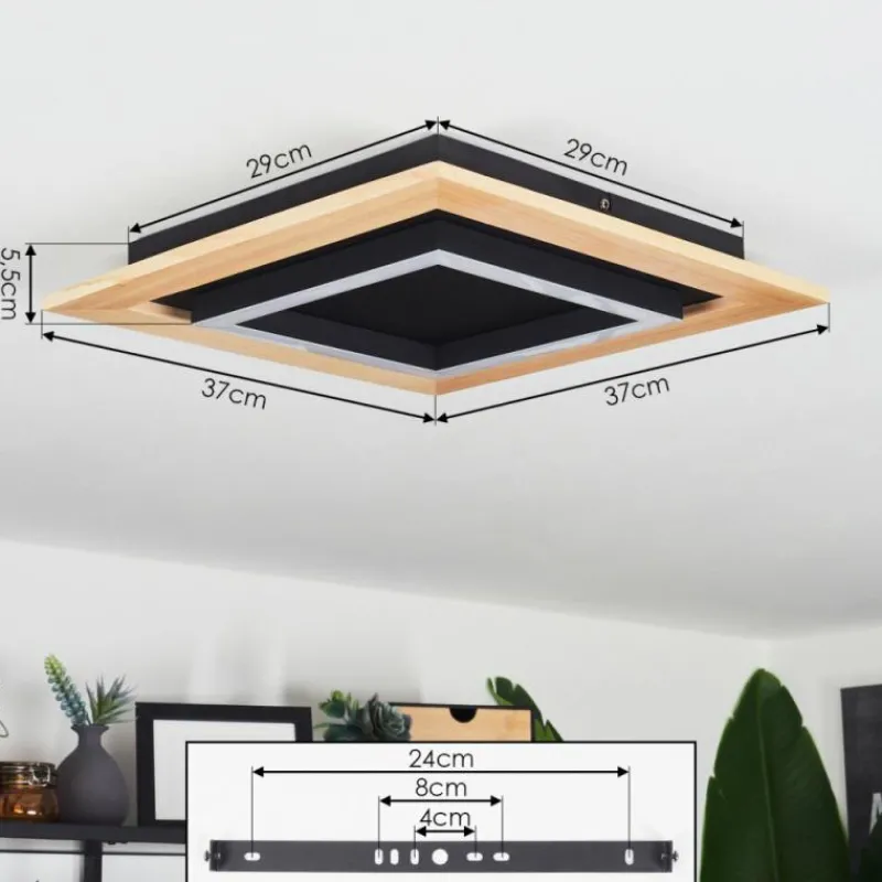 hofstein Plafonnier Tojeirinha LED Bois clair, Noir, 1 lumière, Télécommandes