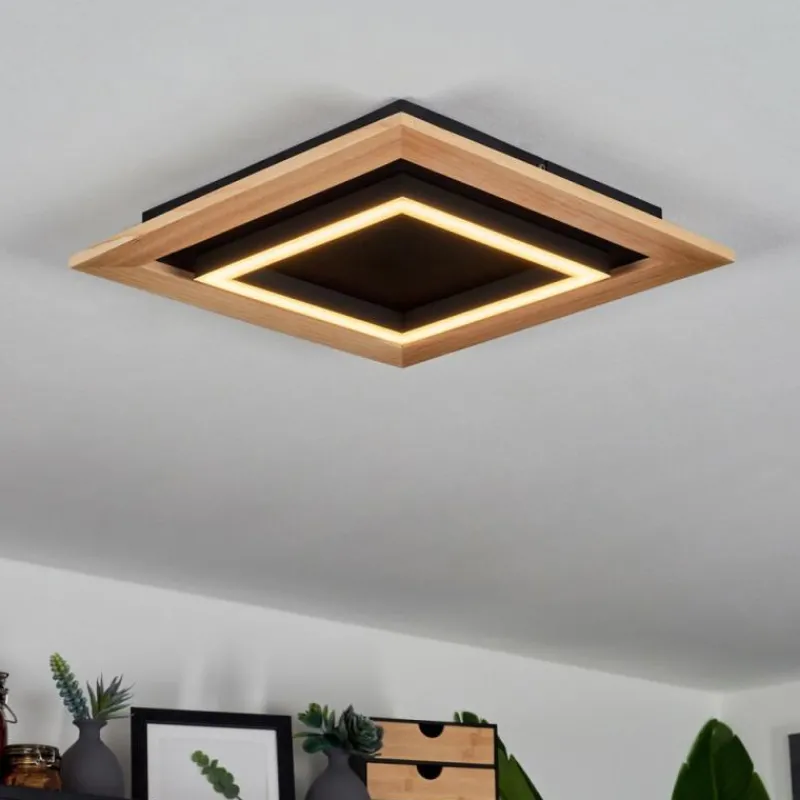 hofstein Plafonnier Tojeirinha LED Bois clair, Noir, 1 lumière, Télécommandes