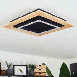 hofstein Plafonnier Tojeirinha LED Bois clair, Noir, 1 lumière, Télécommandes