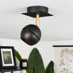 Lampes À Boules-hofstein Plafonnier Tome LED Laiton, Noir, 1 lumière