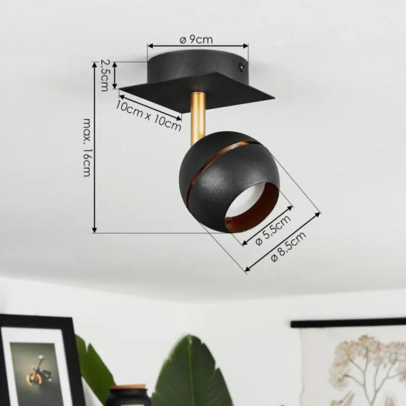 Lampes À Boules-hofstein Plafonnier Tome LED Laiton, Noir, 1 lumière