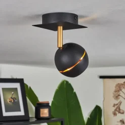 Lampes À Boules-hofstein Plafonnier Tome LED Laiton, Noir, 1 lumière