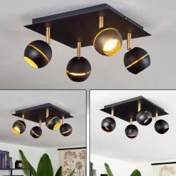 Lampes À Boules-hofstein Plafonnier Tome LED Laiton, Noir, 4 lumières