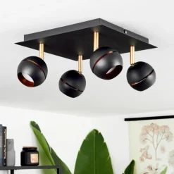 Lampes À Boules-hofstein Plafonnier Tome LED Laiton, Noir, 4 lumières