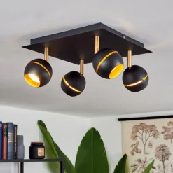 Lampes À Boules-hofstein Plafonnier Tome LED Laiton, Noir, 4 lumières