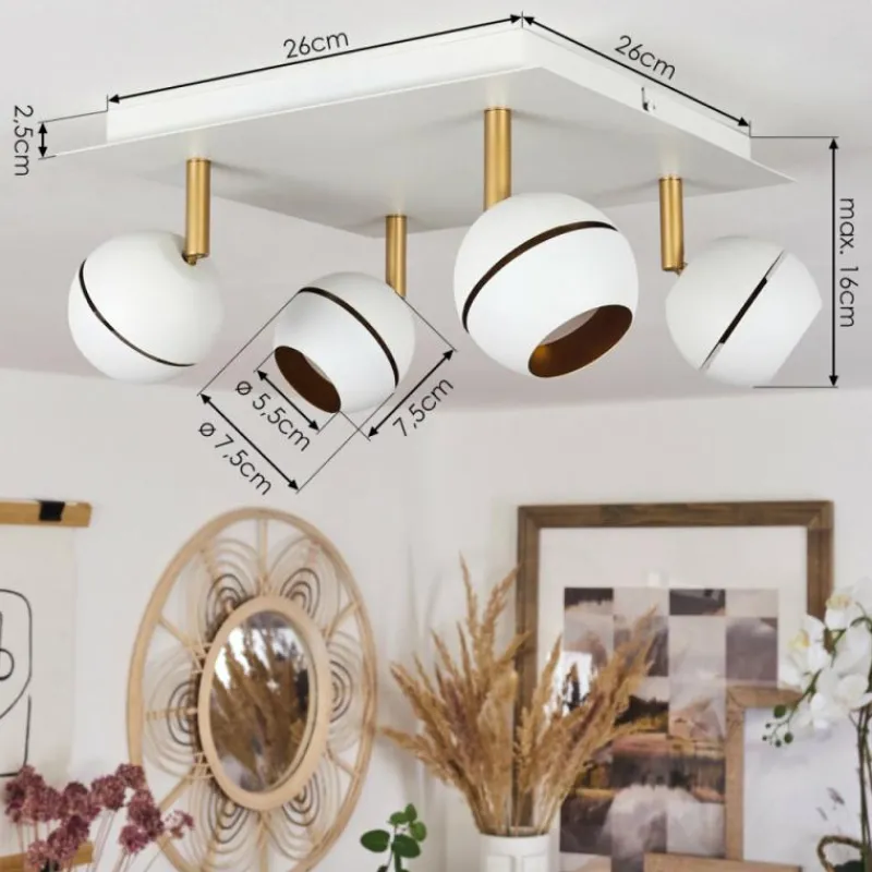 Lampes À Boules-hofstein Plafonnier Tome LED Laiton, Blanc, 4 lumières