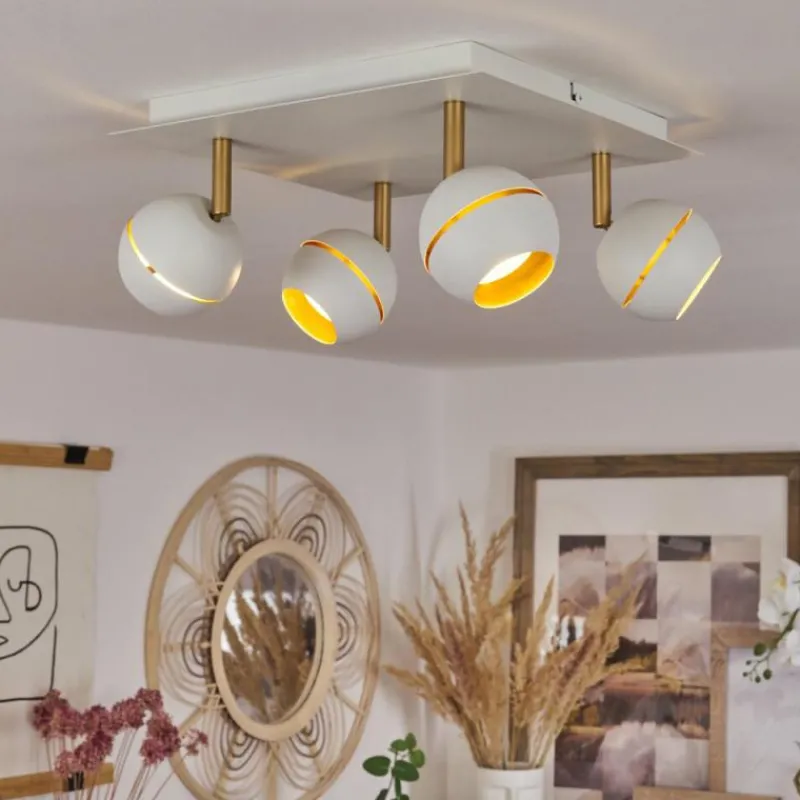 Lampes À Boules-hofstein Plafonnier Tome LED Laiton, Blanc, 4 lumières