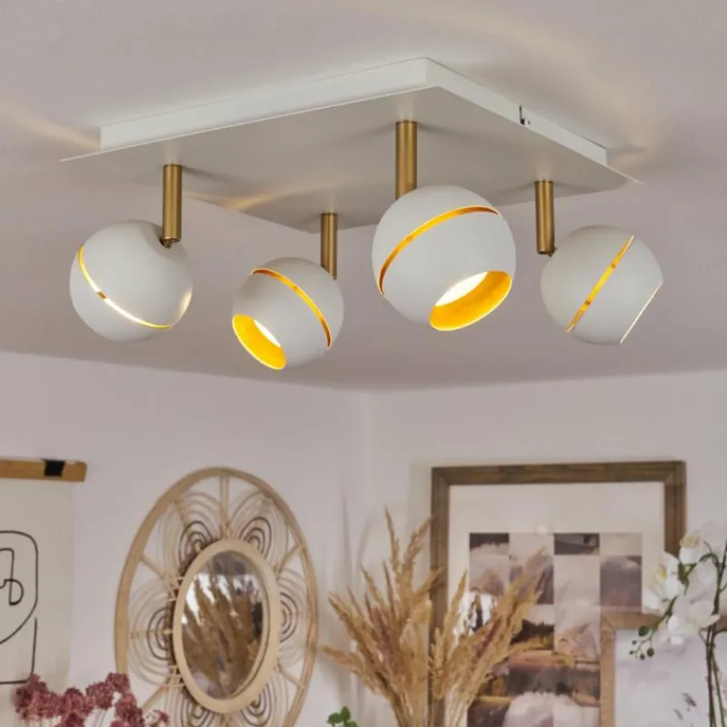 Lampes À Boules-hofstein Plafonnier Tome LED Laiton, Blanc, 4 lumières