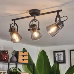 Suspension Verre Fumé-hofstein Plafonnier Trajouca Noir, 3 lumières