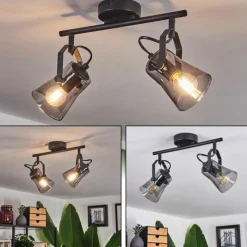 Suspension Verre Fumé-hofstein Plafonnier Trajouca Noir, 2 lumières