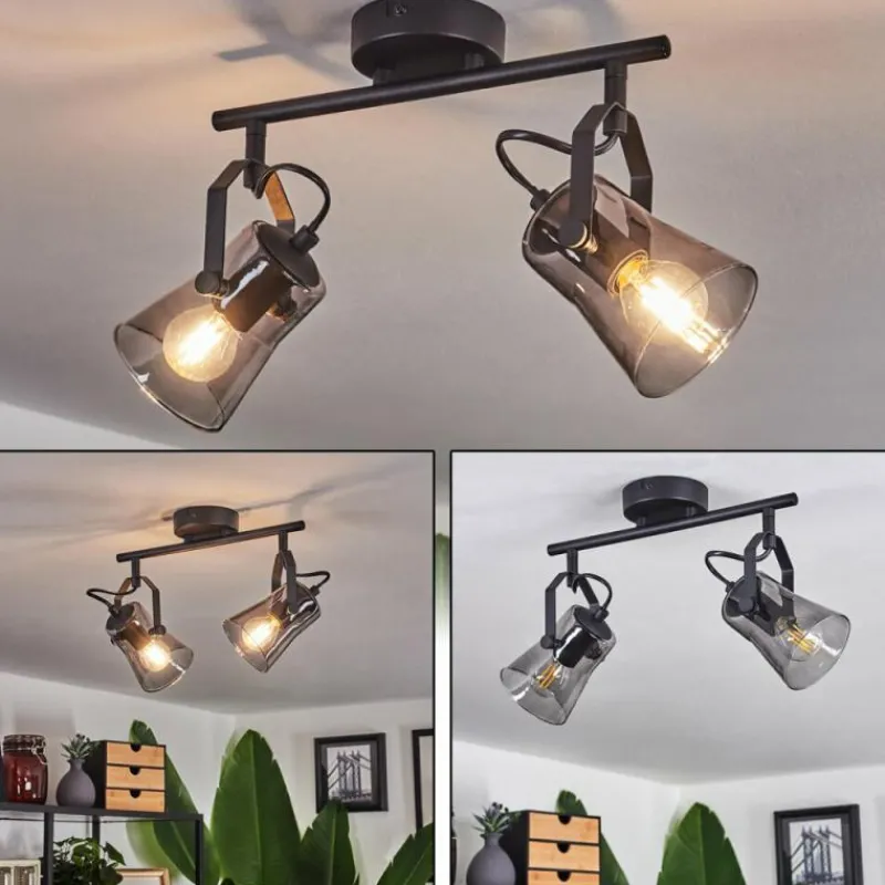 Suspension Verre Fumé-hofstein Plafonnier Trajouca Noir, 2 lumières