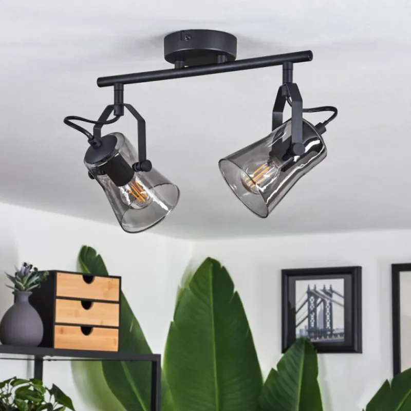 Suspension Verre Fumé-hofstein Plafonnier Trajouca Noir, 2 lumières