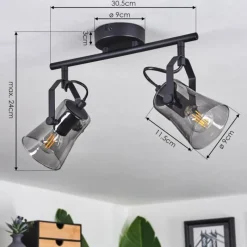 Suspension Verre Fumé-hofstein Plafonnier Trajouca Noir, 2 lumières