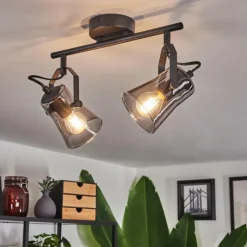 Suspension Verre Fumé-hofstein Plafonnier Trajouca Noir, 2 lumières