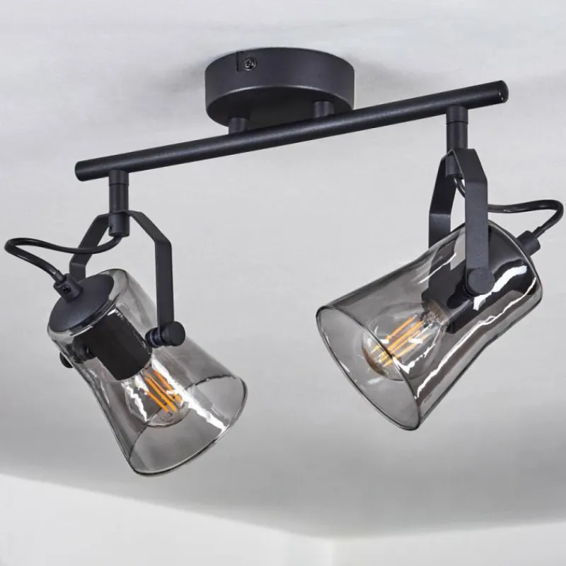 Suspension Verre Fumé-hofstein Plafonnier Trajouca Noir, 2 lumières