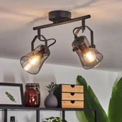 Suspension Verre Fumé-hofstein Plafonnier Trajouca Noir, 2 lumières