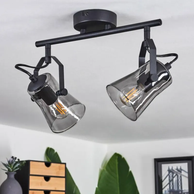 Suspension Verre Fumé-hofstein Plafonnier Trajouca Noir, 2 lumières